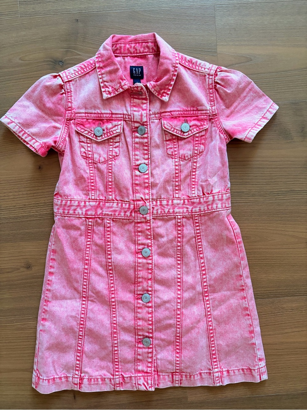 GAP Pink Short-Sleeve Denim Button-Front Dress